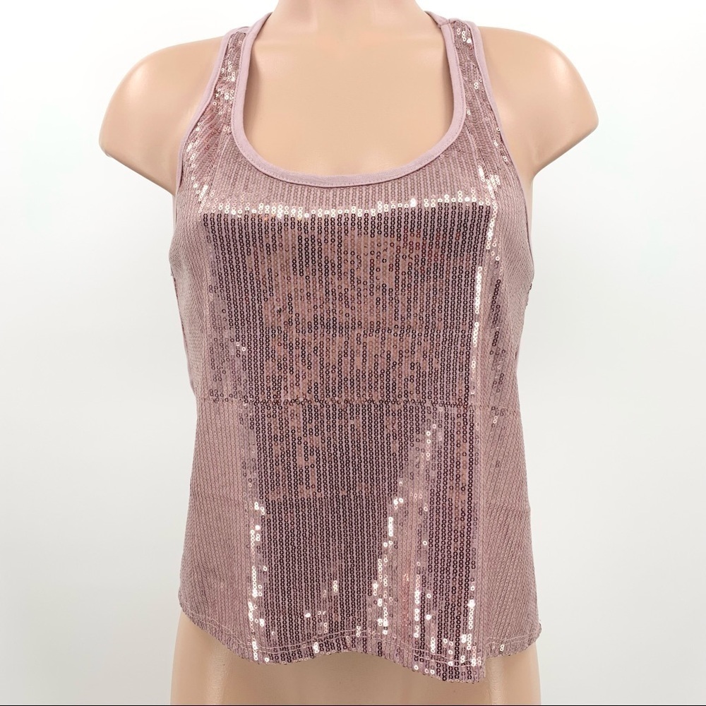 Julie’s Closet Pink Sequin Scoop Neck Racerback Tank Top Size Small